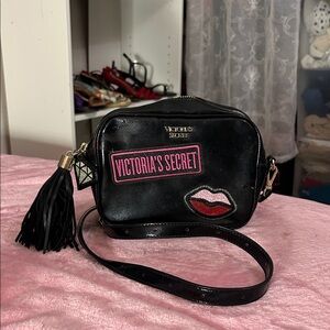 Victoria's Secret Black Crossbody Bag with Lip Patch